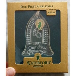 Vtg Waterford‎ Crystal Our First Christmas Ornament 1997 Bell in Box Collectible